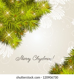 New Year's corner with pine branches. A vector.