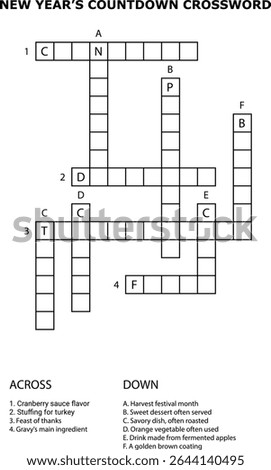 New Years Countdown Crossword Puzzle Grid Clues vector