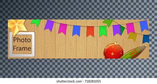 New Year's cover for web on a wooden background. For wallpaper, printing.