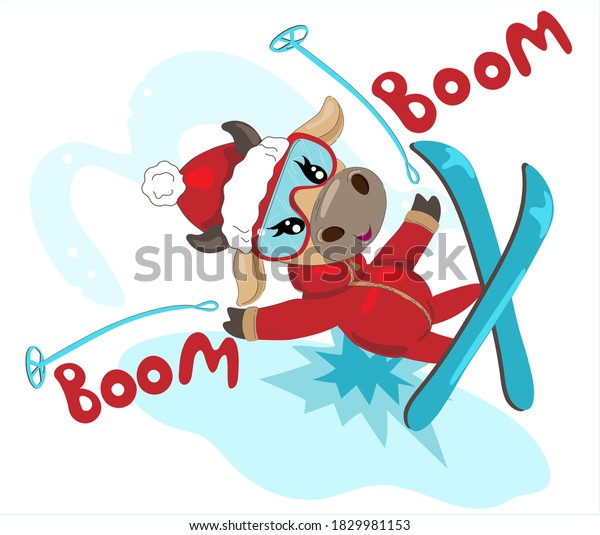 New Years Cow Skiing Humor Postcard Stock Vector (Royalty Free) 1829981153