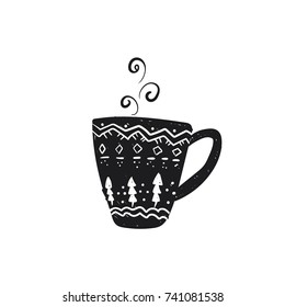 New Year's cup with ornaments. Vector illustration. Christmas. Doodles.