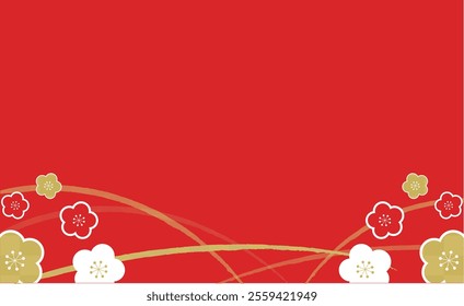 New Year's cute Japanese pattern red and white background illustration material