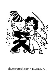 New Year's Dance Couple - Retro Clipart Illustration