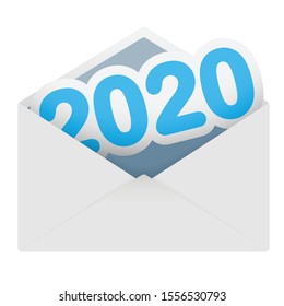 Data de Ano Novo 2020 por mensagem em um envelope de correio. Ilustração vetorial