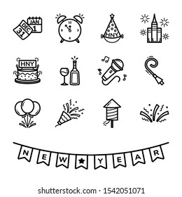 New Year's Day Icon Set,Vector And Illustration.