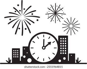 New Year's Day Line Art Drawing Illustration
