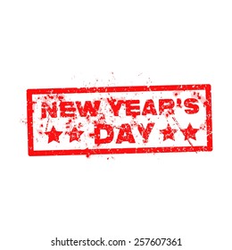 new year's day with red text rubber stamp over white background.
