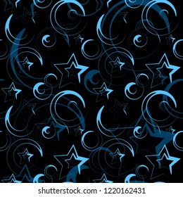  New Year's decoration of the substrate, Abstract background, contours of decorative stars and curls on a dark night sky background creative pattern for design of fabric, wallpaper, web site