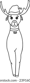 New Year's deer, black and white drawing, coloring, vector.
