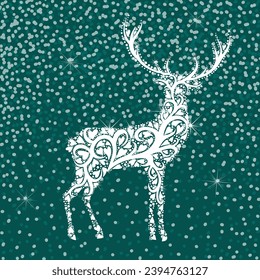New Year's Deer from patterns. Merry Christmas. hand drawing. Not AI, Vector illustration