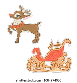 New Year's deer and sleigh