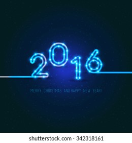 New Year's design. 2016 year of the monkey.Vector neon figures with lights.