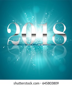 New Year's design template, new year 2018. Candy and silver letters. Realistic vector illustration 3d.