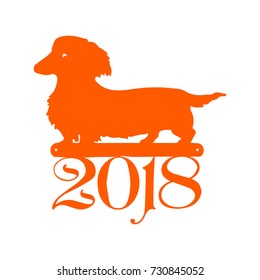 New Year's dog goes, orange silhouette on a white background.Vector