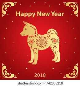 New Year's dog with a pattern on a red background