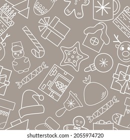 New Year's doodle pattern. Seamless pattern. Print for packaging paper and fabric