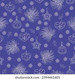 New year's doodle pattern in sketch style. Vector background, wallpaper, backdrop.