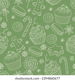 New year's doodle pattern in sketch style. Vector background, wallpaper, backdrop.