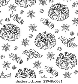 New year's doodle pattern in sketch style. Vector background, wallpaper, backdrop.
