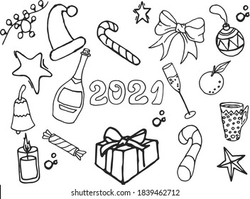 Conjunto de doodles de Año Nuevo con números
