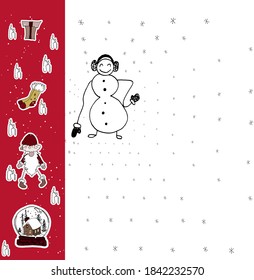 new year's doodles. stickers, stickers.Christmas hand lettering in a frame. Santa Claus,fir branches, snow, snowflakes, gifts, feathers, candycane, candles
