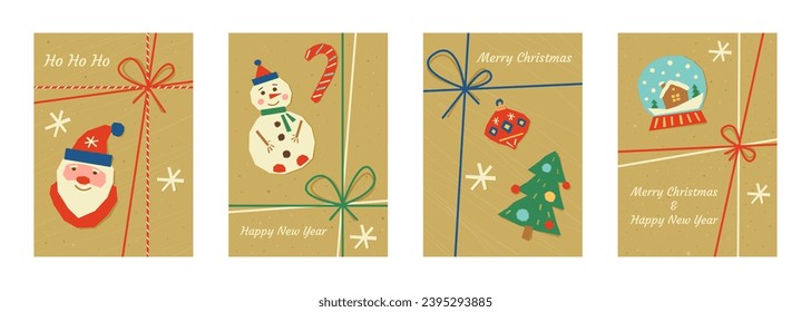 New Year's elements cut out of colored paper or cardboard. Set greeting card.Children's handmade.Vector stock illustration.
