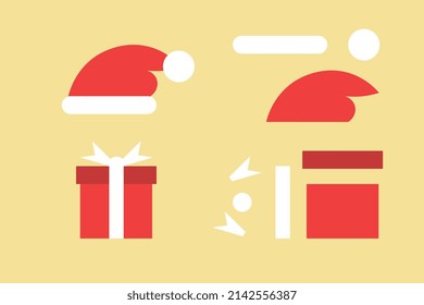 New Year's elements for designers, Santa Claus hat and gift box, vector for commercial use.