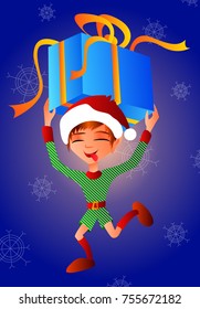 
New Year's elf with a gift in hands.