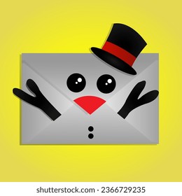 New Year's envelope in the shape of a snowman. Symbol of the New Year. Envelope on isolated background in flat style. Vector graphics.