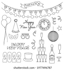 new years eve 2022 black outline digital stamps