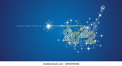 New years eve 2022 compact golden triple line design white sparkle firework champagne open new year eve blue vector wallpaper greeting card