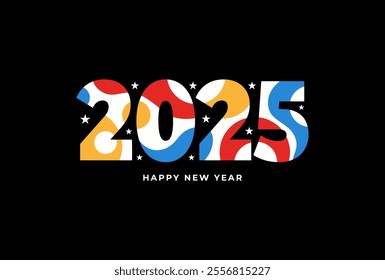 New Year's Eve 2025 card, poster, web banner or header, holiday cover. number 2025 design isolated on black for ads