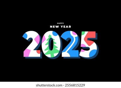 New Year's Eve 2025 card, poster, web banner or header, holiday cover. number 2025 design isolated on black for ads