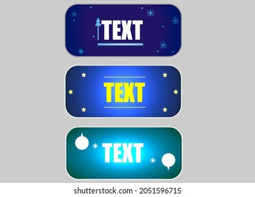 New Year's Eve buttons for the holiday cheer of the people who will click on them. Rectangles of different colors with pictures with a winter theme and text in the center, isolated on a gray backgroun