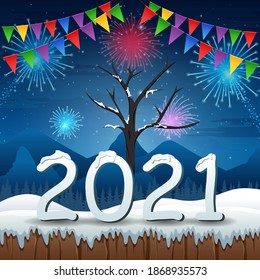 New Year's eve celebration 2021 with winter background