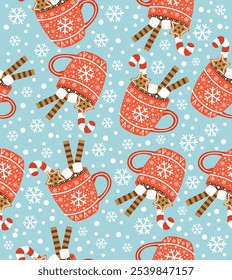 New Year's Eve cup pattern on blue background.