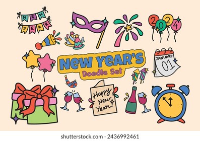 New Years Eve Doodle Vector Set
