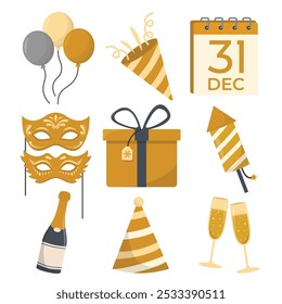 new year's eve elements collection icons for web Set of new year party