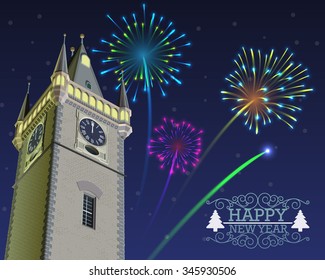 New Year's Eve fireworks above the clock tower