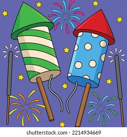 New Years Eve Fireworks Colored Cartoon 