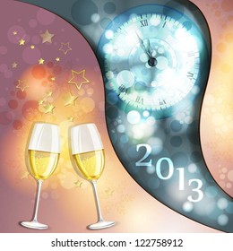 New year's eve greeting card with glasses of champagne