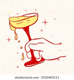 Fiesta de Nochevieja Nueva con tostadas de champán y confeti, tostadas de champán, copa de vino, silueta de botella, archivos cortados de Cricut, celebración, Ilustración vectorial, vino de año Nuevo dibujado a mano, ícono de Cheers,