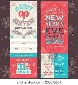 New Years Eve party invitation hand-lettering ticket pass design template