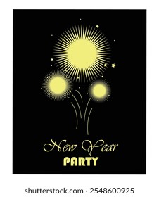 New Year's Eve Party Invitations, New Year Cards, NYE 2025 Party Invitations Black and Gold, New Year fireworks