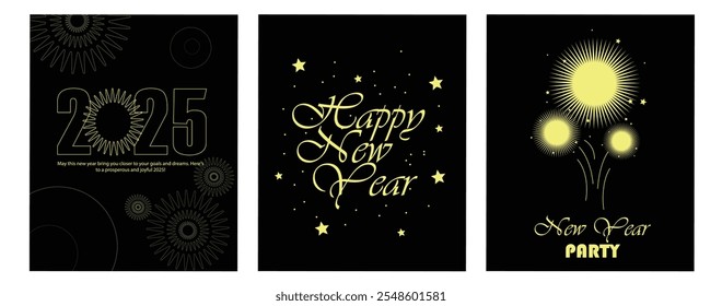 New Year's Eve Party Invitations, New Year Cards, NYE 2025 Party Invitations Black and Gold