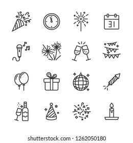 New Years And Eve Party Line Icon Set