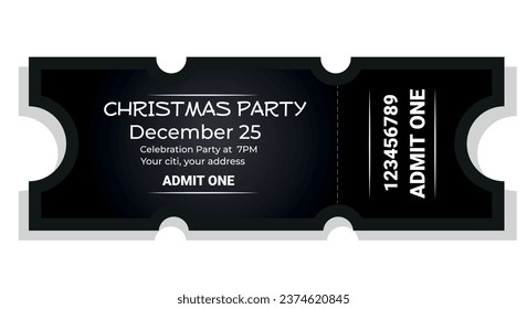 New Year's Eve party ticket template. Ticket design illustration on black background