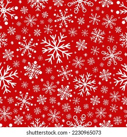 New Year's Eve pattern with white snowflakes on a red background. Christmas illustration. Flat style vector image.