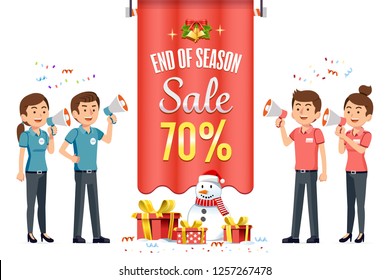 New Year's Eve Sale and Christmas Festival discount shopping at mall. Promotion for people to buy more. Business competition of the store.