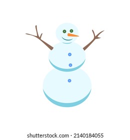 New Year's Eve snowman with branches instead of hands and buttons instead of eyes. Isolated on a white background. Vector illustration